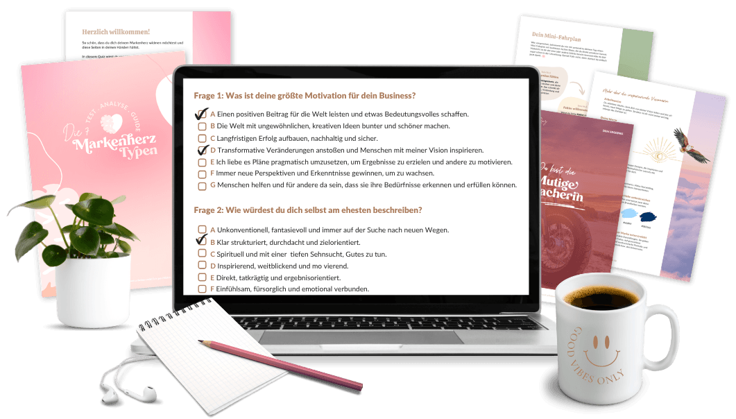 Die 7 Markenherz Typen, finde heraus, was dein Business im Kern einzigartig macht. Mockup